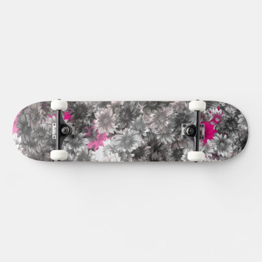Rosa und graue Blume Skateboard (Horizontal)