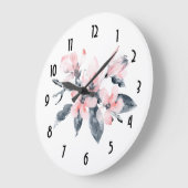 Rosa und graue Blume Wasserfarbe Große Wanduhr (Winkel)
