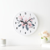 Rosa und graue Blume Wasserfarbe Große Wanduhr (Zuhause)