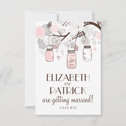Rosa und graue Blumenmason Jars RSVP-Karten RSVP Karte (Rückseite)
