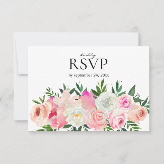 Rosa und graue Blüte mit Hochzeit RSVP Karte (Vorderseite)