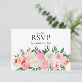 Rosa und graue Blüte mit Hochzeit RSVP Karte (Stehend Vorderseite)