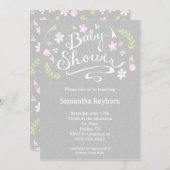 Rosa und graue Blütendusche Einladung (Vorne/Hinten)