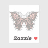 Rosa und graue Botanische Schmetterlinge Aufkleber (Blatt)