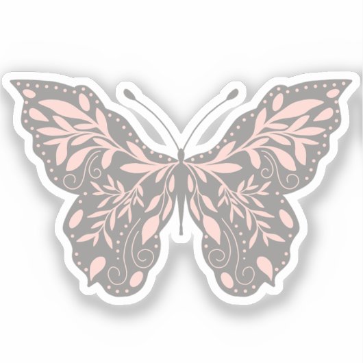 Rosa und graue Botanische Schmetterlinge Aufkleber (Vorderseite)