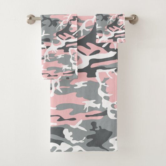 Rosa und graue Camouflage, Militär, Armee Badhandtuch Set (Insitu)