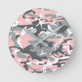 Rosa und graue Camouflage, Militär, Armee Runde Wanduhr (Vorderseite)