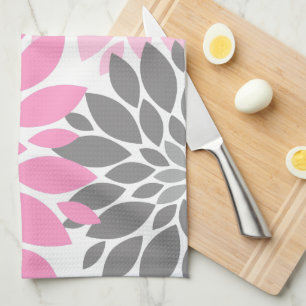 Rosa und graue Chrysanthemen Blumenmuster Geschirrtuch