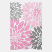 Rosa und graue Chrysanthemen Blumenmuster Geschirrtuch (Vertikal)