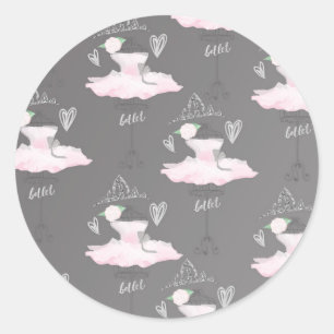 Rosa und Graue Couture-Ballerina-Geburtstagsfeier Runder Aufkleber