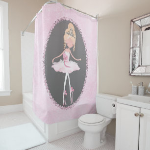 Rosa und Graue Couture Ballerina Mädchen Whimsical Duschvorhang