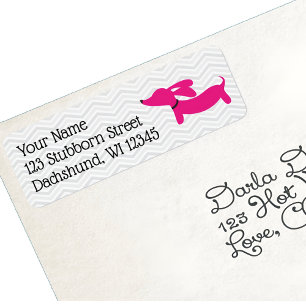 Rosa und Graue Dachshund Retro-Adressaufkleber