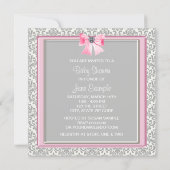 Rosa und graue Damask Pink Bow Princess Babydusche Einladung (Rückseite)