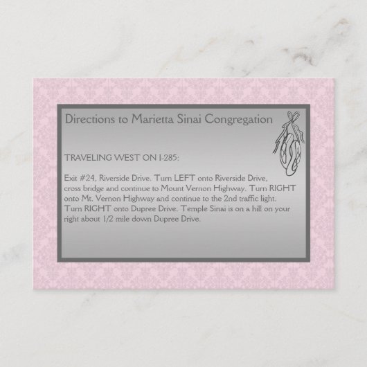 Rosa und graue Damaske, Ballettverschlusskarte Begleitkarte (Vorderseite)