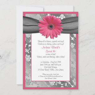 Rosa und graue Damaske Sweet 16 Birthday Einladung