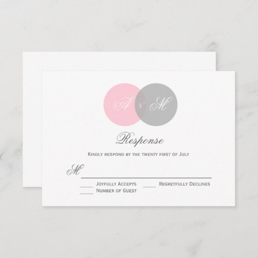 Rosa und graue eingesteckte Kreise Hochzeit der RS RSVP Karte (Vorne/Hinten)