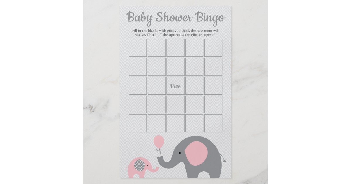 Rosa Und Graue Elefant Babyparty Bingo Spiel Karte Flyer Zazzle De