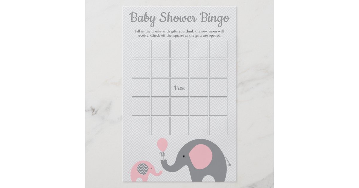 Rosa Und Graue Elefant Babyparty Bingo Spiel Karte Flyer Zazzle De