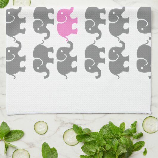 Rosa und graue Elefant-Kunst Handtuch (Gefaltet)