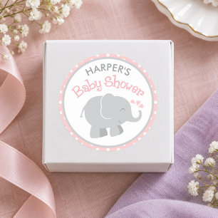 Rosa und graue Elefanten-Baby-Party Runder Aufkleber