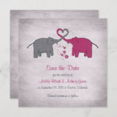 Rosa und graue Elefantenhochzeit speichern das Dat Save The Date (Vorne/Hinten)