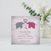 Rosa und graue Elefantenhochzeit speichern das Dat Save The Date (Stehend Vorderseite)