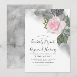 Rosa und graue Flora Wasserfarbe Elegante Hochzeit Einladung