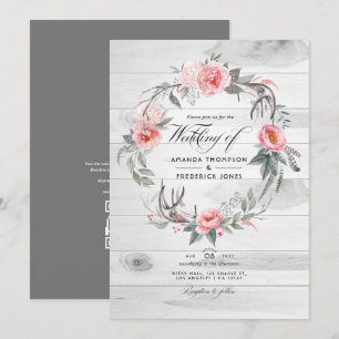Rosa und graue florale QR-Code-RSVP-Boho-Hochzeit Einladung