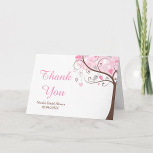 Rosa und Graue Florale Vogel Brautparty Dankeschön Dankeskarte