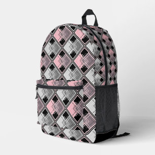 rosa und graue geometrische Patchwork #patchwork Bedruckter Rucksack