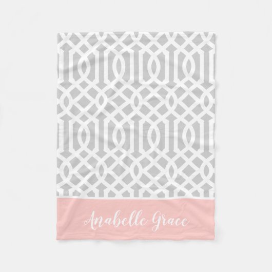 Rosa und Graue Gitter-Monogramm | Farben editierba Fleecedecke (Vorderseite)