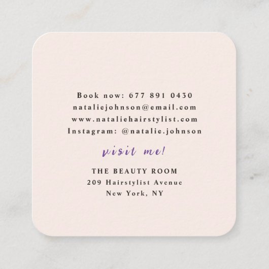 Rosa und graue Haarstyllenschere für Frauen Logo Quadratische Visitenkarte (Rückseite)