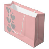 Rosa und graue Herzen große Geschenktasche Geschenktüte (Vorderseite Schrägansicht)