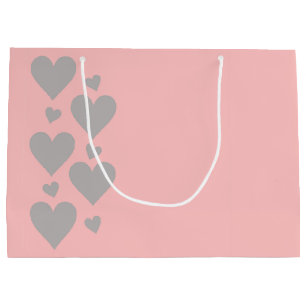 Rosa und graue Herzen große Geschenktasche Geschenktüte