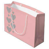 Rosa und graue Herzen große Geschenktasche Geschenktüte (Rückseite Schrägansicht)