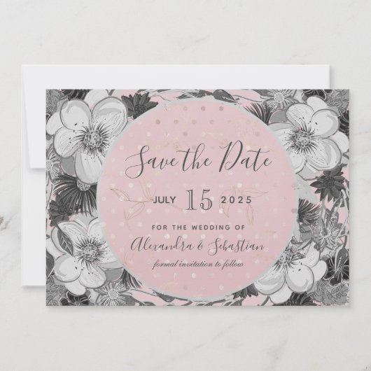 Rosa und graue Hochzeit speichern das Datum der Ei Save The Date (Vorderseite)
