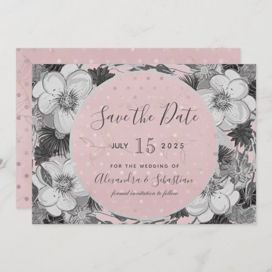 Rosa und graue Hochzeit speichern das Datum der Ei Save The Date (Vorne/Hinten)