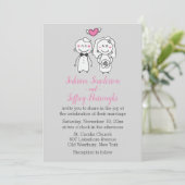 Rosa und graue Hochzeitsbraun und Cartoon Einladung (Stehend Vorderseite)