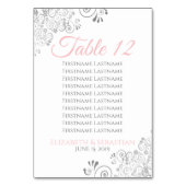 Rosa und graue Hochzeitsskizze mit Sitzkarte Tischnummer (Rückseite)