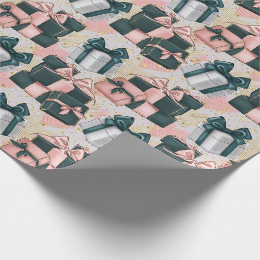 Rosa und graue Hübsche Wrapped Presets Birthday Geschenkpapier (Ecke)