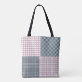 Rosa und graue karierte Patchwork personalisierte Tasche (Rückseite)