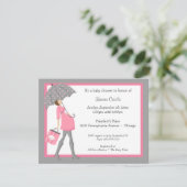 Rosa und graue Käufer-Babyparty-Einladung Einladung (Stehend Vorderseite)