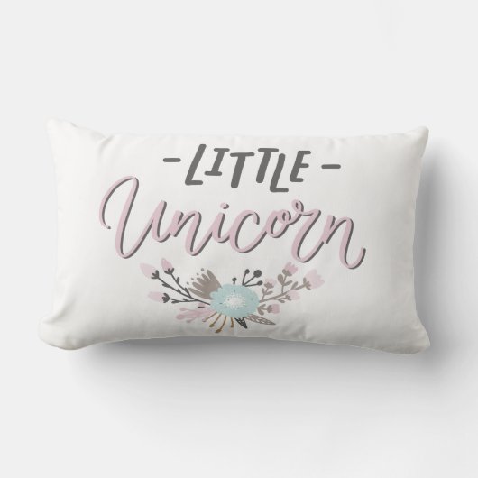 Rosa und graue kleine Einhornhandschrift mit Blume Lendenkissen (Vorderseite)