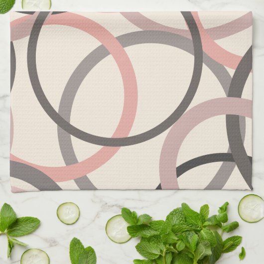 Rosa und graue Kreise Geschirrtuch (Gefaltet)
