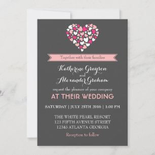 Rosa und graue Liebe und Herz Hochzeitseinladung Einladung