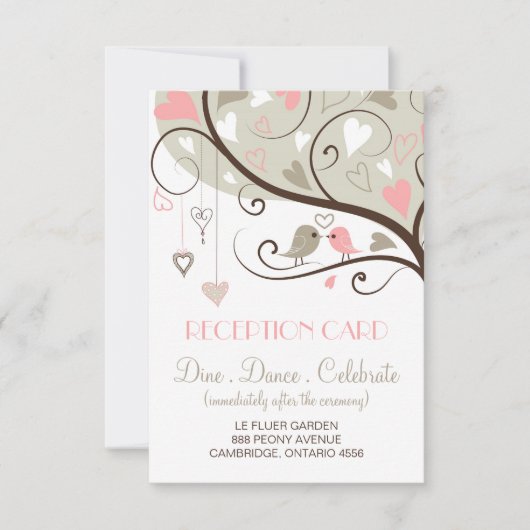 Rosa und graue Lovebirds Hochzeitskarte Einladung (Vorderseite)