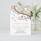 Rosa und graue Lovebirds Hochzeitskarte Einladung (Stehend Vorderseite)