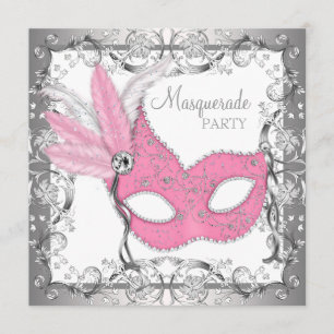 Rosa und graue Maskenparty Einladung