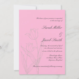 Rosa und graue Minimalistische Tulip Hochzeit Einladung