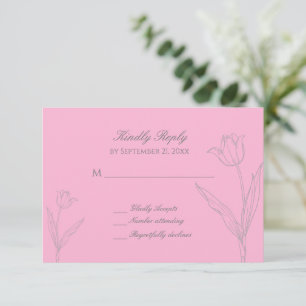 Rosa und Graue Minimalistische Tulpen Hochzeit RSVP Karte